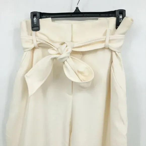 VERONICA BEARD Women's Belted Setti Pants Size 14 Cream Ecru Paperbag Waist NWT